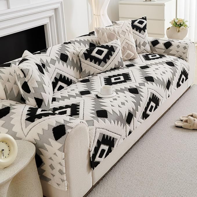 Boho Plush Couch Covers for Sofa Washable, Fuzzy Soft Couch Cover for Sectional - Image 4