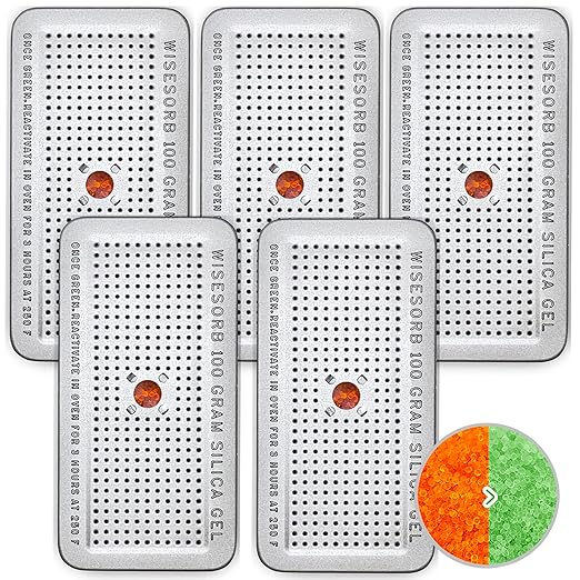 100 Gram 5 Pack Indicating Silica Gel Canister, Gun Safe Dehumidifier, Reusable by Wisesorb