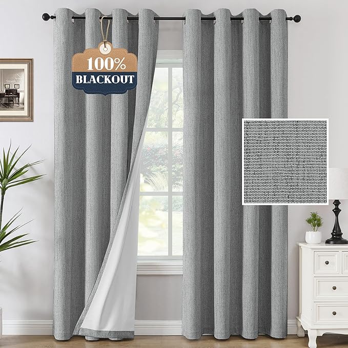 H.VERSAILTEX Chenille Linen Curtains 108 inches Long 100% Black Out Curtains by HVERSAILTEX
