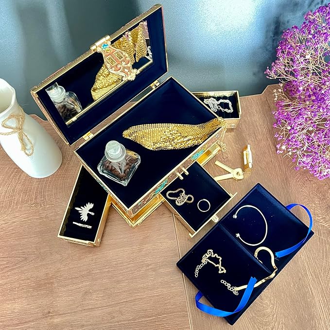 Retro Jewelry Box Arched Vintage Rectangular Metal Chest Necklace Ring Earrings - Image 5
