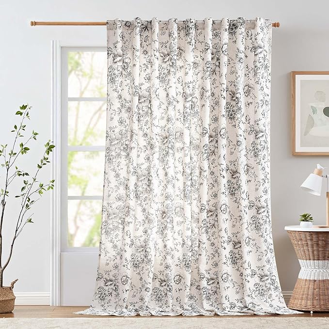 jinchan Linen Floral Curtains Extra Wide by JINCHAN