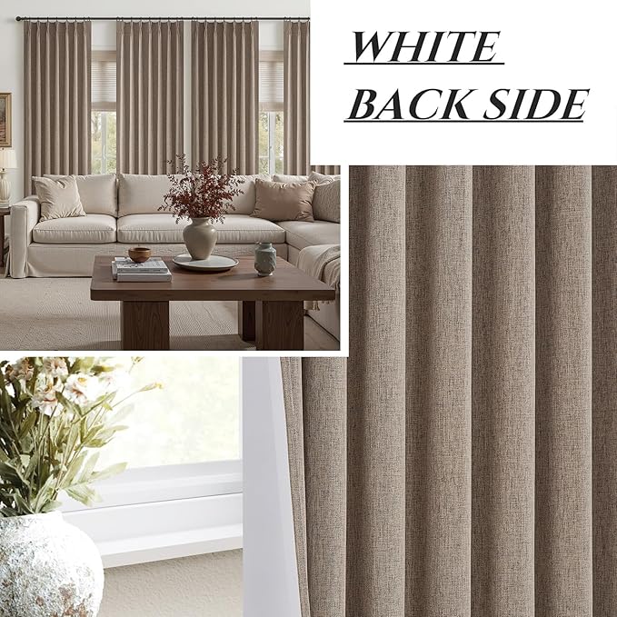 Dark Flax Living Room Curtains 86 Inches Long, Tan Pinch Pleated Linen Window - Image 6