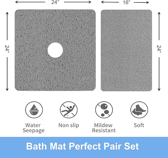 Square Shower Mat Set 2 Piece, Super Non Slip Shower Mats - Image 2