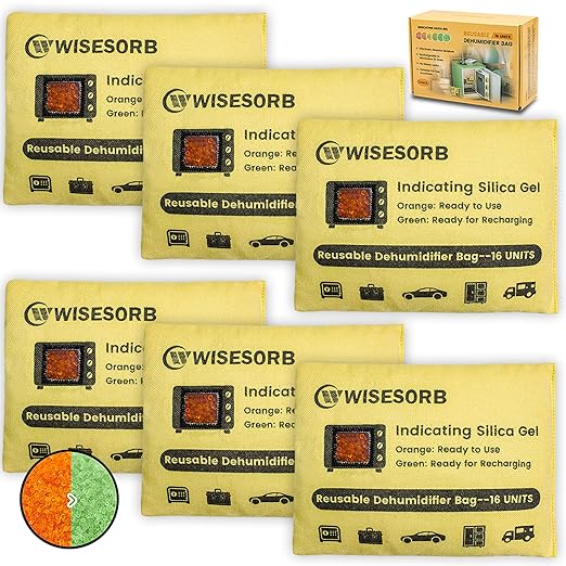 6 Pack 500G Reusable Silica Gel Desiccant Dehumidifier Bags, Color Indicating by Wisesorb