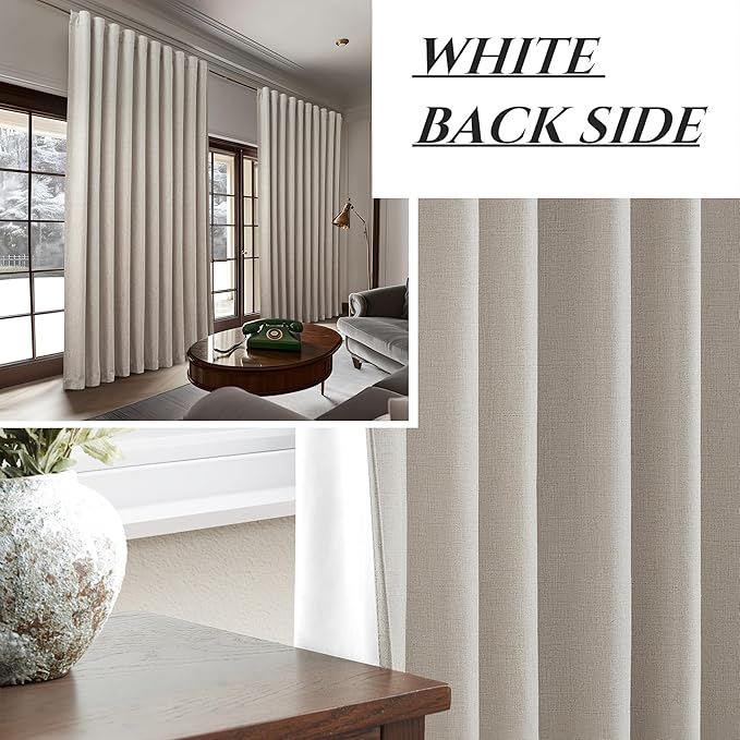 Blackout Curtains 100 Inches Extra Wide Natural Linen Curtains 84 Inch Length - Image 7