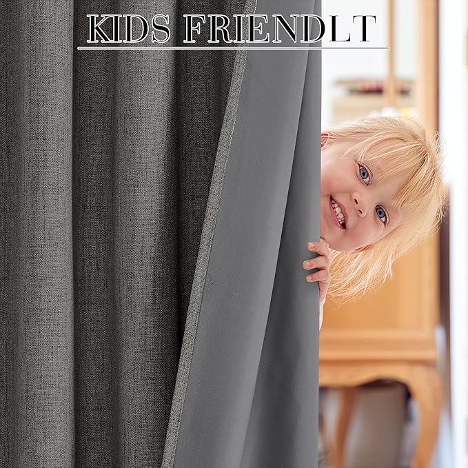 RYB HOME Grey 100% Blackout Linen Curtains 72 inch Long, Thermal Insulated & - Image 5