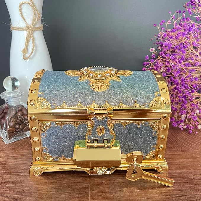 Retro Jewelry Box Arched Vintage Rectangular Metal Chest Necklace Ring Earrings - Image 2