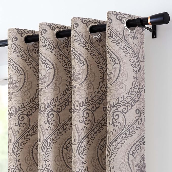 Vangao Damask Curtains 63 Inch Length 2 Panels Gray Paisley Medallion Print by Vangao