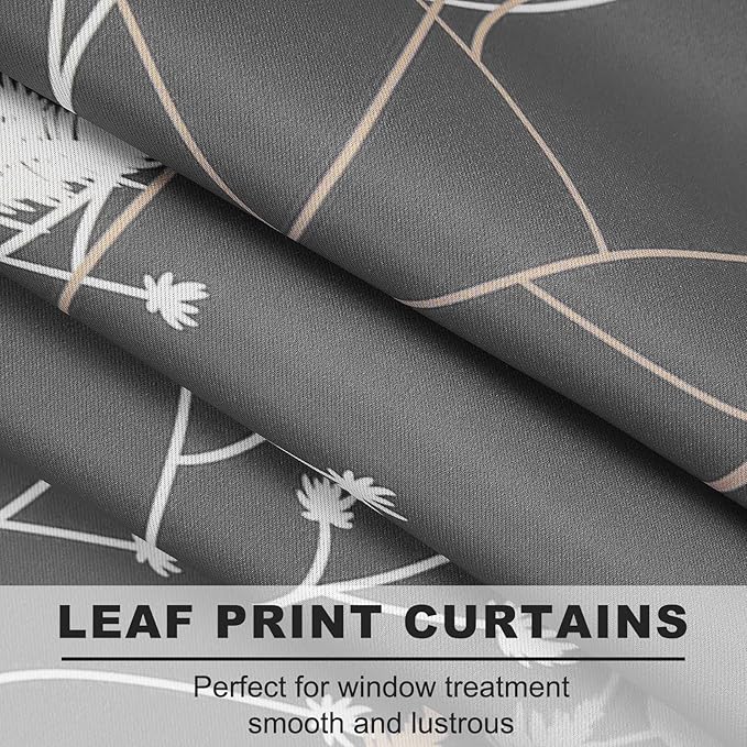 Gray-Blue Leaves Blackout Curtains 63 Inch Length, Room Darkening Curtains - Image 2