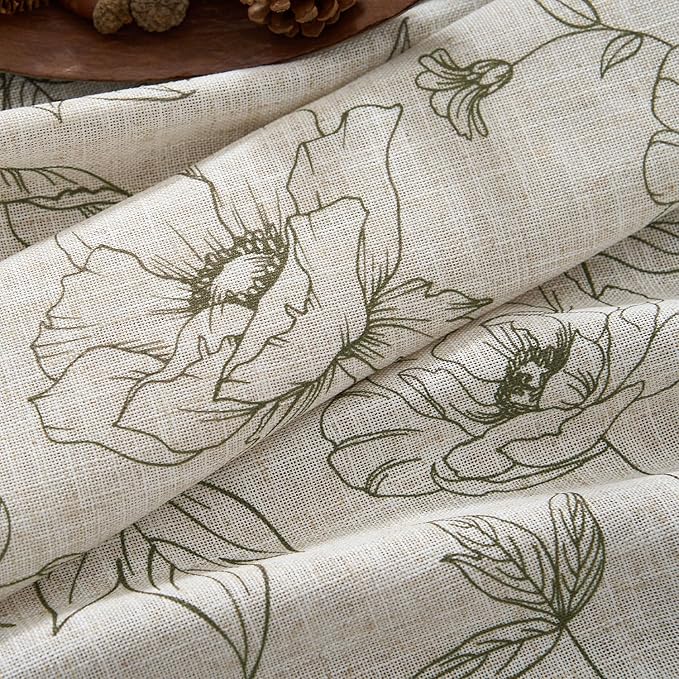 jinchan Floral Linen Curtains for Living Room 84 Inch Length Green Flower - Image 4