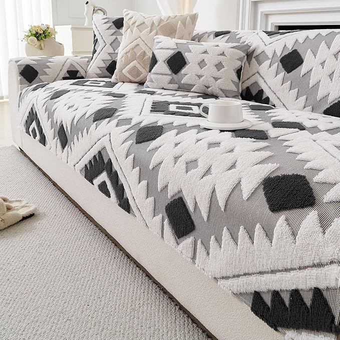 Boho Plush Couch Covers for Sofa Washable, Fuzzy Soft Couch Cover for Sectional by WelcometoXSlive