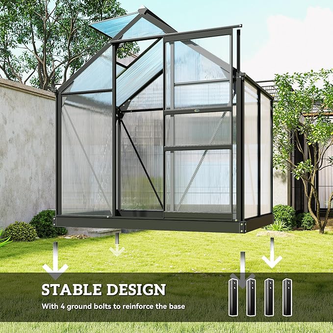 Outsunny 6' x 4' Greenhouse for Outdoors, Polycarbonate Greenhouse - Image 5