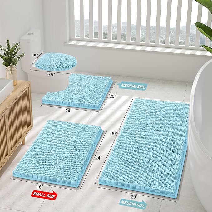 Smiry Luxury Chenille Toilet Rugs U-Shaped 24x24, Soft Absorbent Non-Slip - Image 2