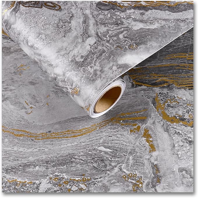CRE8TIVE 12"x354" Gold Grey Marble Contact Paper Matte Slate Marble Wallpaper by CRE8TIVE