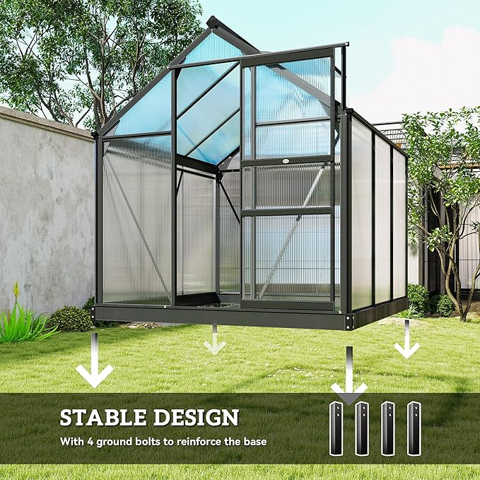 Outsunny 6' x 6' Greenhouse for Outdoors, Polycarbonate Greenhouse - Image 5