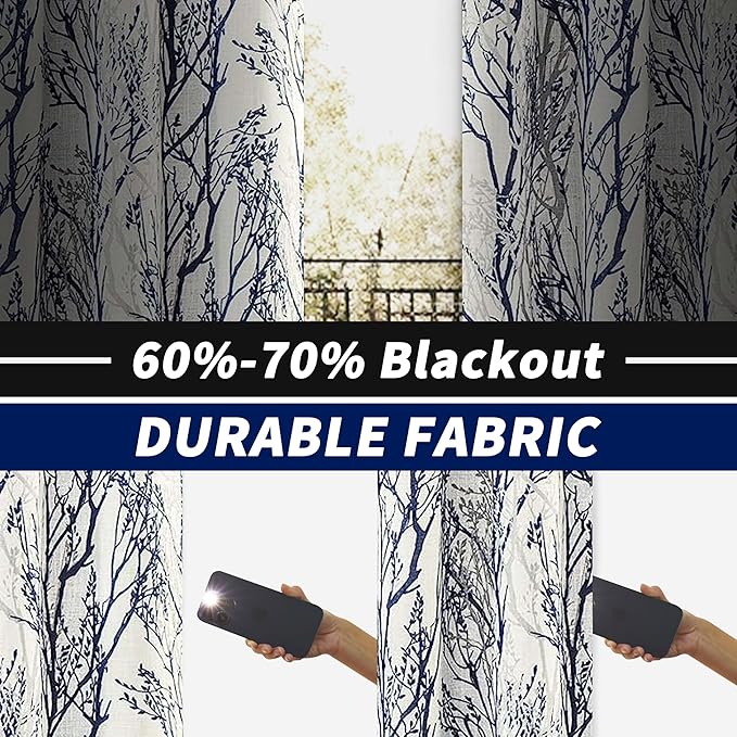 DriftAway Linen Printed Blackout Curtains Tree Branch Pattern Double Layer 84 - Image 2