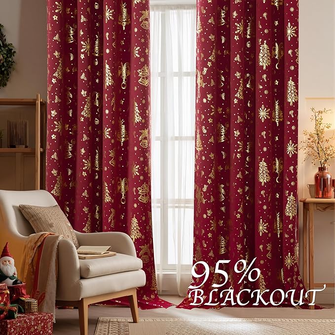 NICETOWN 2 Panels Christmas Red Curtains 42 x 84 Inch, Xmas Home Decor - Image 3
