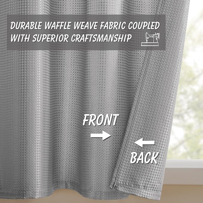 Home Queen Grey Waffle Bathroom Window Curtains, Short Water Repellent Rod - Image 3