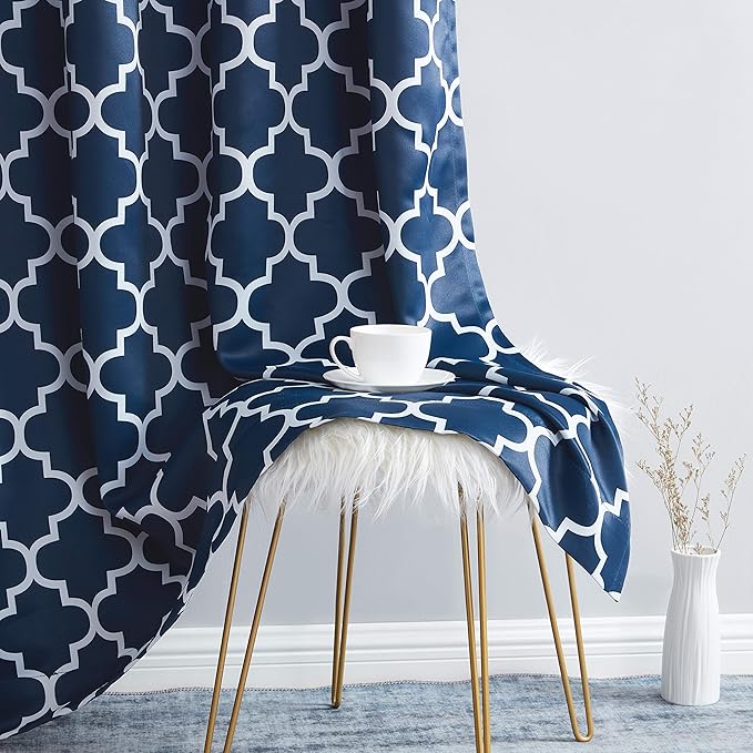 HLC.ME Lattice Print Decorative Blue Blackout Curtains 96 Inch Long - Image 5