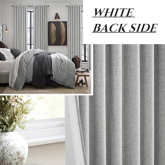Grey Linen Room Darkening Curtains 96 Inches Long 2 Panels Set - Image 7