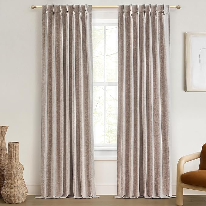 Thick Linen Blackout Curtains 105 Inches Long 2 Panels Set, Custom Length by QJMYDECO