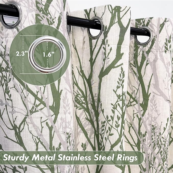 DriftAway Linen Printed Blackout Curtains Tree Branch Pattern Double Layer 90 - Image 4