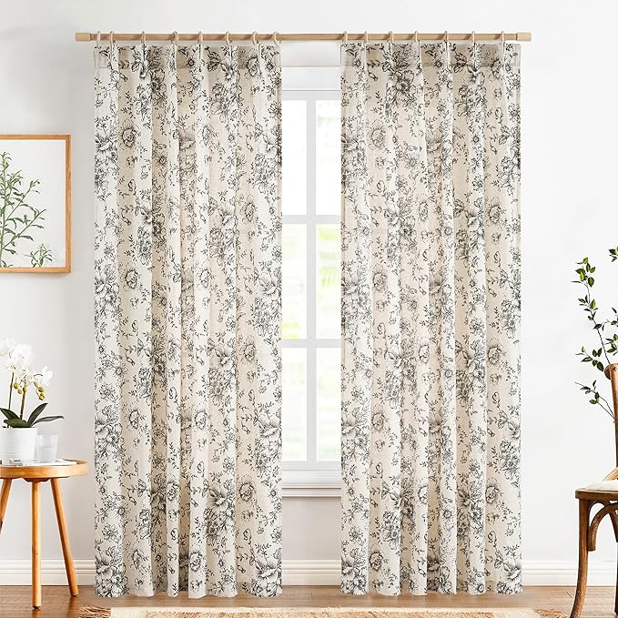 jinchan Pinch Pleated Curtains Floral Linen Blend Curtains - Image 2