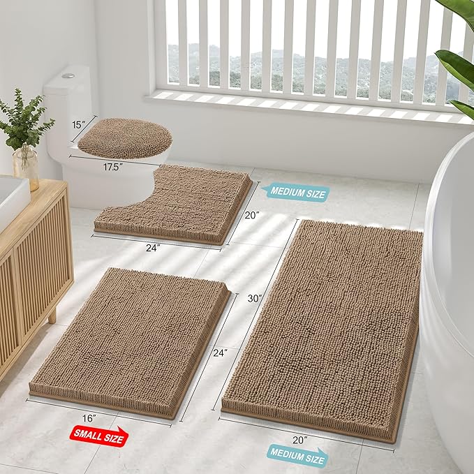 Smiry Luxury Chenille Toilet Rugs U-Shaped 20x20, Soft Absorbent Non-Slip - Image 2