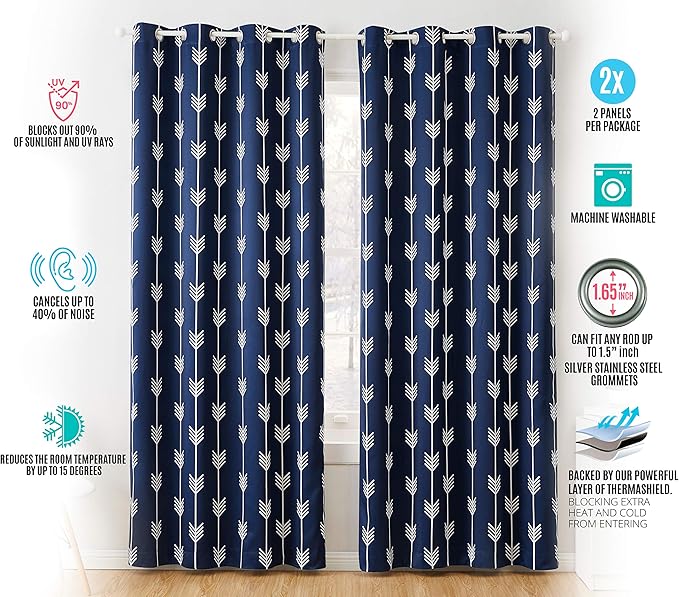HLC.ME Arrow Printed Blackout Room Darkening Thermal Grommet Window Curtain - Image 4