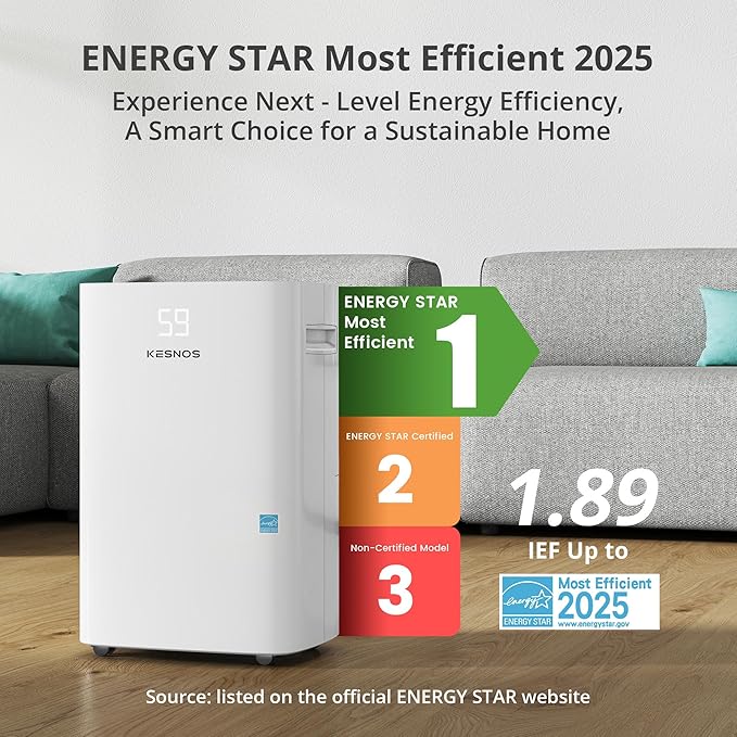 Kesnos 5, 000 Sq. Ft. Most Efficient Energy Star 2025 Dehumidifier - Image 3