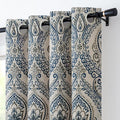Vangao Vintage Damask Blue Curtains 96 Inch Blackout Curtains Linen Textured by Vangao