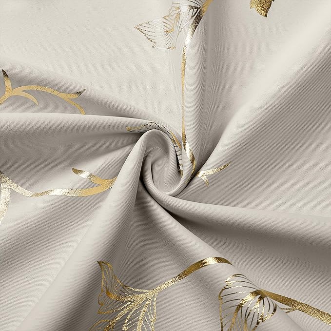 BUHUA Blackout Curtains Gold Foil Print Flower Vine Grommet Drapes, Room - Image 7