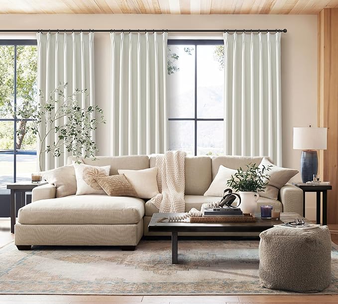 Unique Cream 105 Inch Large Window Blackout Curtains 2 Panels Set Floor to - Image 7