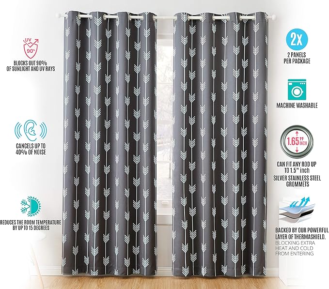 HLC.ME Arrow Printed Blackout Room Darkening Thermal Grommet Window Curtain - Image 4