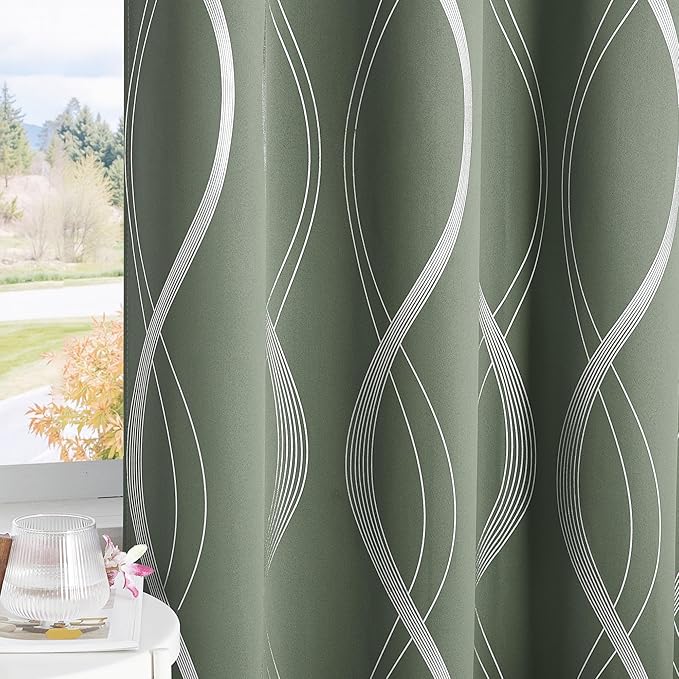 NICETOWN 100% Blackout Greyish Green Blackout Curtain Panels - Image 6