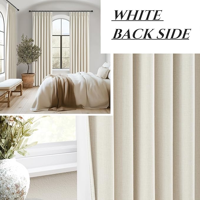 Pinch Pleat Cream Linen 102 Inch Long Curtains - Image 5