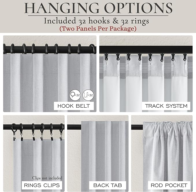 Light Gray 100% Blackout Linen Curtains 120 Inches Extra Long 2 Panels Set - Image 4