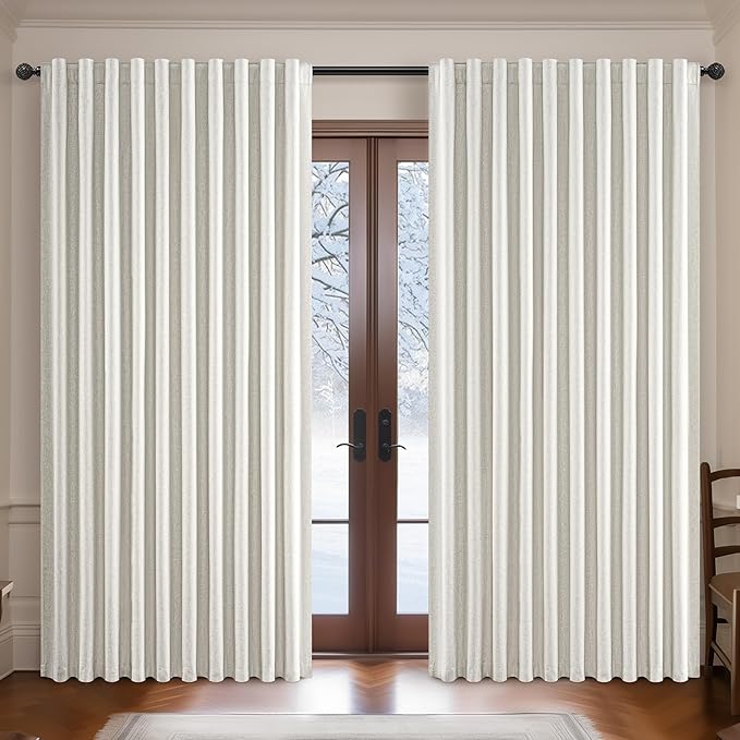 Cream Linen Black Out Curtains 70 Inches Extra Wide by QJMYDECO