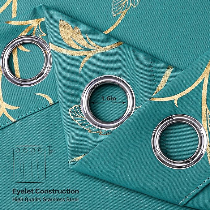 BUHUA Blackout Curtain 2 Panel Set Silver Vine Foil Print Thermal Insulated - Image 6
