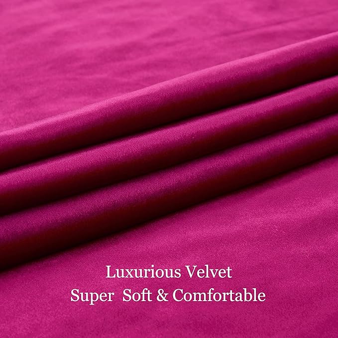 BULBUL Living Room Velvet Window Curtains 102 inch Length- 2 Panels Hot Pink - Image 7
