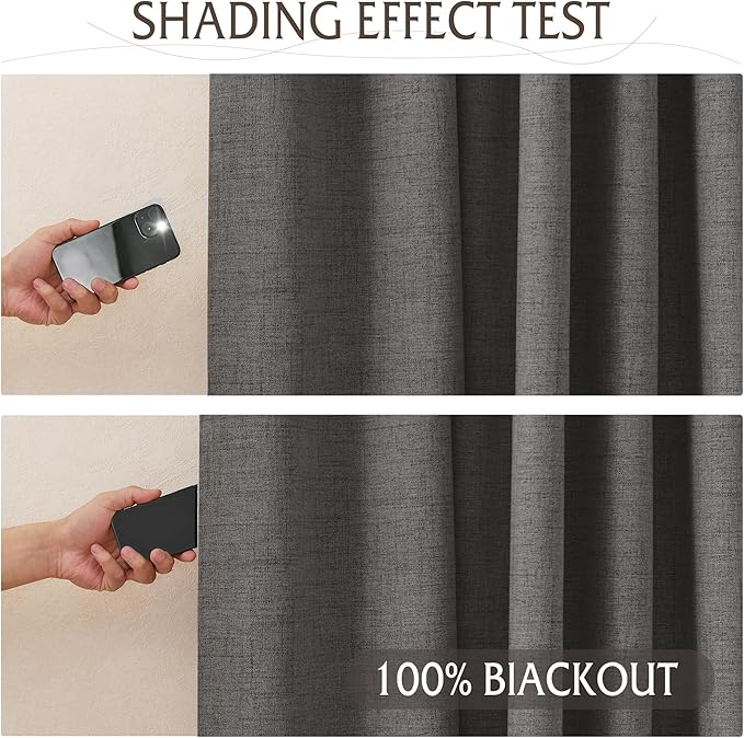 RYB HOME 100% Blackout Linen Textured Curtains 84 inches Long, Thermal - Image 5