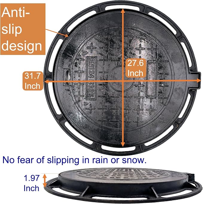 28 In Cast Iron Manhole Cover and Frame, B Class 28100 lbs Heavy-Duty Driveway - Image 2