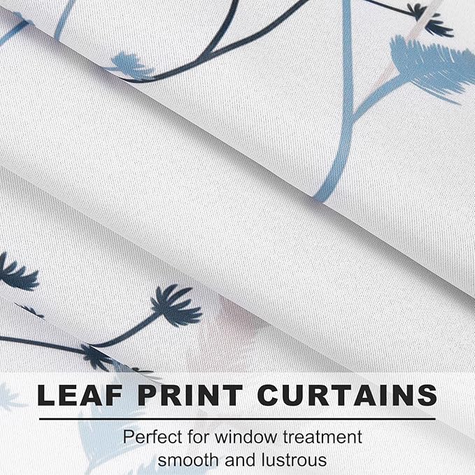 White Leaves Blackout Curtains 84 Inches, Room Darkening Curtains - Image 2
