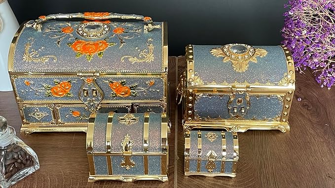 Retro Jewelry Box Arched Vintage Rectangular Metal Chest Necklace Ring Earrings - Image 5