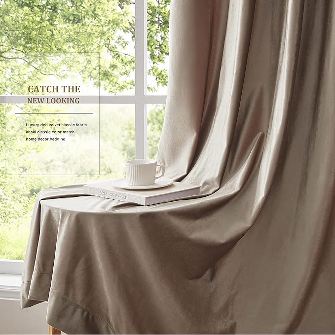 BULBUL Elegant Taupe Velvet Curtains:90 inches Length Luxury Living Room - Image 7