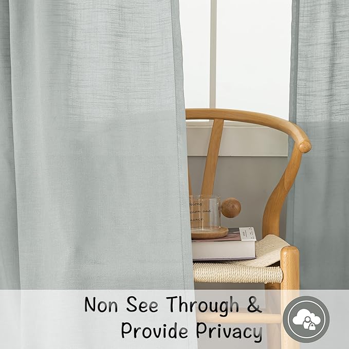 Light Gray Linen Blend Back Tab Curtains 90 Inch Length - Image 4