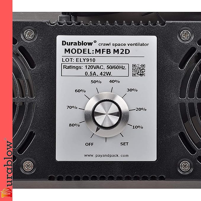 Durablow 220 CFM Air-Out Stainless Steel Crawl Space Vent Fan, Dual Fans - Image 3