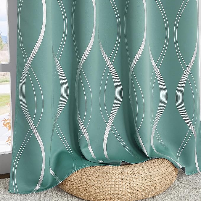 NICETOWN 100% Blackout Aqua Blue Curtain Wave Pattern Panels 84 inches 2 Pieces - Image 7