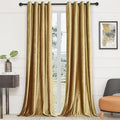 BULBUL Velvet Gold Curtains 63 inch Length- Living Room Blackout Thermal Window by ModernShinyVelvetCurtains