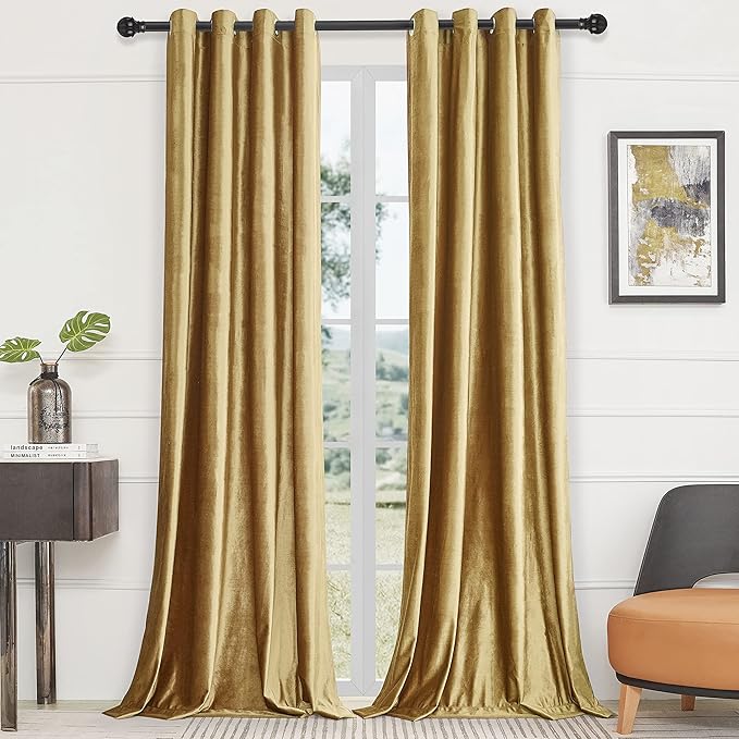 BULBUL Velvet Gold Curtains 90 inch Length- Living Room Blackout Thermal Window - Image 5